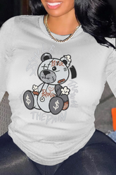 Pbong - White Daily Vintage Print Patchwork O Neck Tops