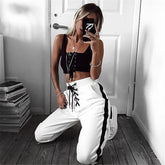 Pbong mid size graduation outfit romantic style teen swag clean girl ideas 90s latina aestheticNew Women Pants Fashion Trousers Lace-up High Waist High Street Edge Stripes Pocket Skinny Pencil Pants Zipper Cuff Female Pants