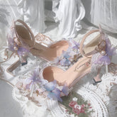 Sweet Flower Wedding Butterfly High Heels 5cm/8cm Lolita Woman Shoes Pearl Decoration Beautiful Girls Kawaii Fairy Wedding Shoes
