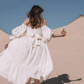 Summer long dress women puff sleeve white party dresses elegant ruffle vestidos streetwear korean fashion slash neck dress