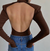 Sexy Backless Bodysuits Turtleneck Elegant Club Party Women's Tops One Piece Outfit High Waist Bodysuit Rompers