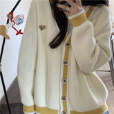 Sweet Korean style All-match Sweater Coat Students Chic Womens Cardigan Women V-neck Cartoon Embroidery Kawaii Harajuku Lovely