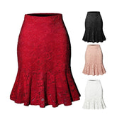 Pbong mid size graduation outfit romantic style teen swag clean girl ideas 90s latina aestheticWoman Skirts Mini Mermaid Skirt High Waist Slim Fit Elegant Skirts Summer Office Bottoms Fishtail Knee-length Woemn Lace Skirt