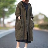 Johnature Autumn New Loose Plus Size Hooded Single Breasted Windbreaker Simple Casual Solid Color All-match Women Long Coat