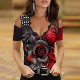 Pbong mid size graduation outfit romantic style teen swag clean girl ideas 90s latina aestheticSummer Women Clothing Casual Rose Butterfly Print Sexy Fashion All-Match Stretch V-neck Slim Camisole Hollow Sleeve T-shirt