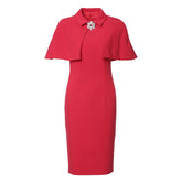 women's new style dress solid Cape slim dress short sleeve red Dress female sheath dresses
