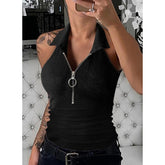 Pbong mid size graduation outfit romantic style teen swag clean girl ideas 90s latina aestheticTank Top Women Sexy Vest Summer Zipper Large V-neck Sleeveless Shirt Vest Classic Solid Color Casual Slim Lapel Top