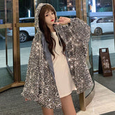 Outerwear Sequins Fashion Hooded Women Cotton Jacket Winter New Large Size Thick Loose Korean Women's Cotton Jacket JK244
