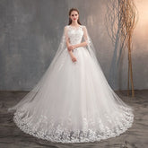 Chinese Wedding Dress With Long Cap Lace Wedding Gown With Long Train Embroidery Princess Plus Szie Bridal Dress