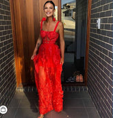 High Quality Red Lace Sleeveless Hollow Out Long Rayon Bandage Dress Evening Party Cute Dress Pbong mid size graduation outfit romantic style teen swag clean girl ideas 90s latina aesthetic