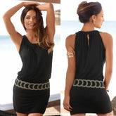 New Summer Casual Women Dress Sleeveless O-Neck Solid Off Shoulder Dress Fashion Loose Black Hollow Female Dresses Vestidos