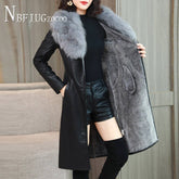 Faux Fur Collar Winter Women Pu Leather Coat Thick Korean Female Jacket