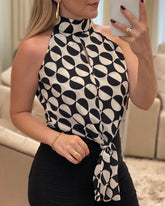 Women O Neck Sleeveless Polkadot Print Blouse Casual Sexy Summer Top Shirt