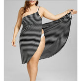 Pbong mid size graduation outfit romantic style teen swag clean girl ideas 90s latina aestheticNew S-5XL Plus Size Women Dress Sleeveless Stripes Cotton Casual Wrap Cover Up Sexy Backless Striped Dress Women Clothing