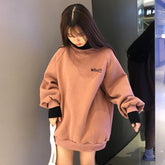 plus Size Simple Hoodie Women streetwear Turtleneck Letter Printed Thicker oversize Velvet Girls tops Pullover Loose Sweatshirts