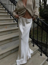 Lace-Up High Waist Fashion Long Skirt Women Drawstring Loose Casual Solid Patchwork Fashion Streetwear Female Maxi Skirt