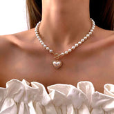 Vintage Imitation Pearl Choker Neckalce for Women Fashion Heart Necklace Gift for Friend Party Trendy Neck Jewelry