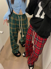 Korean Fashion Red Plaid Pants Women Y2K Vintage Green Oversized Wide Leg Checkered Trousers Harajuku Jogging Sweatpants