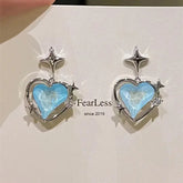 New Korean Fashion Retro Sweet Cute Heart Love Star Blue Peach Pendant Earrings Women Charm Y2K Goth Party Jewelry Gifts