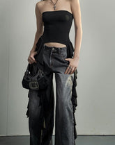 Ruffles Tube Crop Top Women Bandage Sexy Korean Fashion Summer Chic Skinny Cool Backless Fashion Prom 2000s Clothes