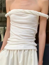 Twist Off-Shoulder Slim T-shirt Solid Patchwork Elegant Backless Women's Top Y2k Top Pleated Casual Strapless Pullover Tee