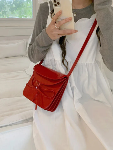 Sweet Girls Bow Small Shoulder Bag Vintage Patent Leather Women's Square Purse Handbags PU Leather Female Bowknot Crossbody Bags Sweet Girls Bow Small Shoulder Bag Vintage Patent Leather Women's Square Purse Handbags PU Leather Female Bowknot Crossbody Bags