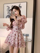Summer Sweet Elegant Short Party Dress Korean Fashion Floral Mini Dress Beach Long Sleeve Casual Vintage Dress Woman Chic