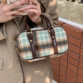 Retro Plaid Women's Small Shoulder Bag Woolen Cloth Female Crossbody Bags College Girls Handbags Clutch Purse Messenger Bag