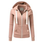 Spring/Autumn New Casual Fleece Zipped Hoodie Women Fashion Drawstring Sporty Hooded Coats Ladies Simple Sweatshirt