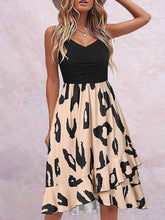 Casual Dresses for Women Leopard Ruched Spaghetti Strap Beach Midi Dress Summer Sleeveless V Neck Floral A Line Sundress