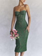 Midi Lace Green Dress Elegant Sexy Night Wedding Guest Evening Party Dresses Spaghetti Strap Birthday Dresses for Women