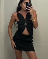 JusaHy Women New Solid Sexy&High Street Backless Spaghetti Strap Dresses Lace-up Hollow Out Chic Sweet Hot Party Mini Dress