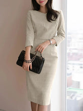 Autumn Women V Neck 3/4 Sleeve Bodycorn Dress Fashion Casual Solid Knee-length Vestido Robe Femme Elegant Work Sundress