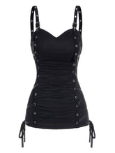 Sleeveless Plain Color Tank Top For Womens Ruched Grommet Lace Up Casual Camisole Summer Fashion Cami Vest