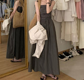 Dress Women Sleeveless A-line Holiday Leisure Pure Chic Sexy Elegant Princess Korean Style Sweet Young Lady Ankle-length Vestido