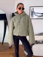 Faux Fur Fleece Hooded Zipper Women Thick Coat Drawstring Full Sleeve Pocket Loose Jacket Autumn Winter Chic Casual Outwear