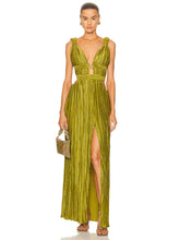 Sexy Sleeveless V Neck Hollowe Out Long Dress Women Green Straps Backless High Waist Pleated Split Maxi Dress Party Evening Dres