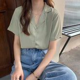 Chiffon Blouse Elegant Light Green Top for Women Short Sleeve Shirt Summer Top Office Blouse for Women Tunic