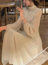 Spring Turtleneck White Midi Dress Women Long Sleeve French Elegant One Piece Dress Korean Fashion Y2k Clothing Design