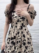 Evening Party Dress Women Casual Short Sleeve Floral Midi Dress Female Summer Vintage Elegant One Piece Dress Korean Chic