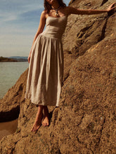New Ladies Elegant Casual Suspender Embroidered Linen Dress