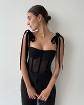 Women's Mesh Sexy Black Top Vest Sleeveless Patchwork Camisole Lace-up Suspender Strap Streetwear Clothing New Fashion