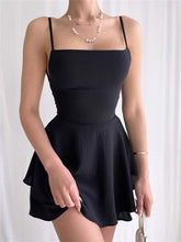 Sexy Women Suspender Strap Playsuits Fashion Square Neck Tie-up Backless Double-layer Ruffles Short Dress Jumpsuits