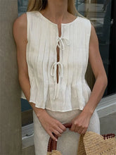 White Bandage Ribbed Tank Top Shirts For Women Hollow Out Sleeveless Slim Summer Fashion Vest Women's Lace-Up Vest Y2k Top