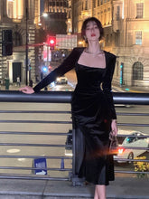 High Quality Spring New Women Elegant Long Black Velvet Dress Sexy Prom Evening Party Birthday Club Fashion One Piece Clothing