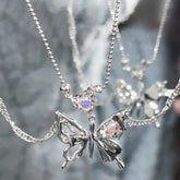 Y2K Butterfly Necklace for Women Girls New Trendy Silver Color Crystal Pendant Clavicle Chain Necklaces Fashion Party