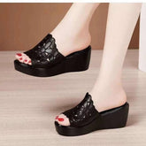 Summer wedges Sandals Thick Bottom High Heel Waterproof hollow flowers Platform Slippers Fashion women shoes heels slippers