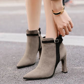 Short Shoes for Woman Suede Women's Ankle Boots Very High Heels Booties Pointed Toe Footwear Heeled Black on Offer