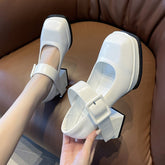 Black White Platform Mary Jane Shoes for Women Heels Retro Square Toe Buckle Women Pumps Super High Heels Dress Shoes