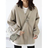 Korean Autumn Winter Women's Sports Coat Casual Loose V-neck Sweatshirt for Women Thick Warm Tops Office Lady Female